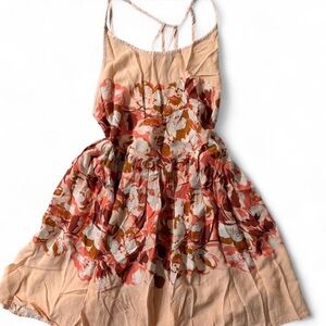 Free People Peach Floral Mini Dress XS Boho Strappy Back